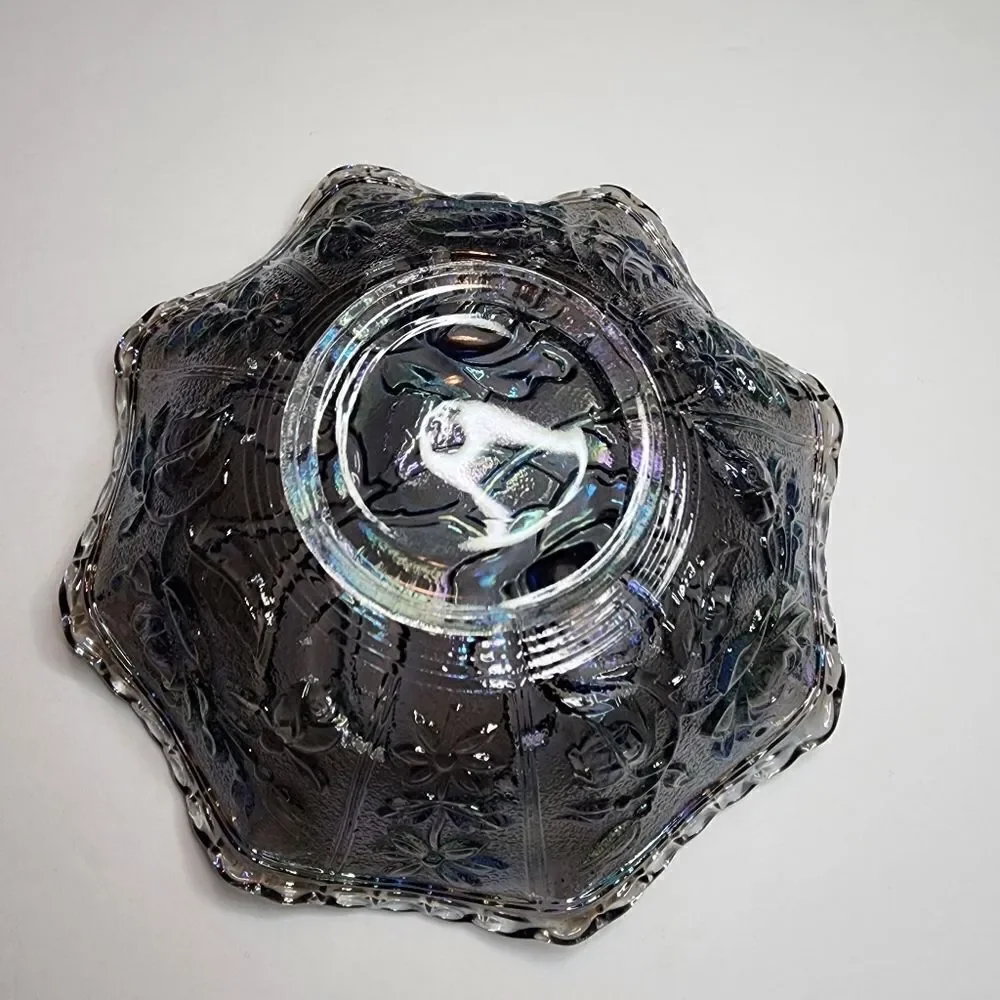 Vintage 1930's Iridescent Imperial Carnival Glass Amethyst Rose Bowl 5.5" - Picture 3 of 5